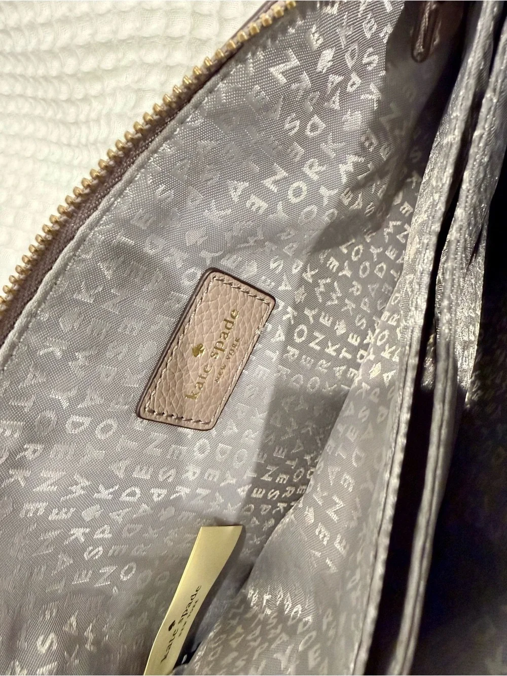 kate spade Taupe Mauve Pebbled Leather Crossbody with Gold Hardware